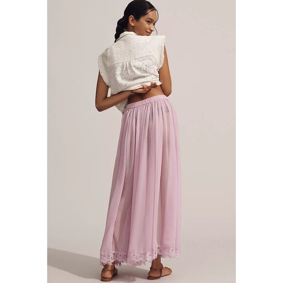 By Anthropologie Sheer Maxi Midi Skirt Floral Cutwork Lace Pull-on XL New 281276 - Picture 2 of 7